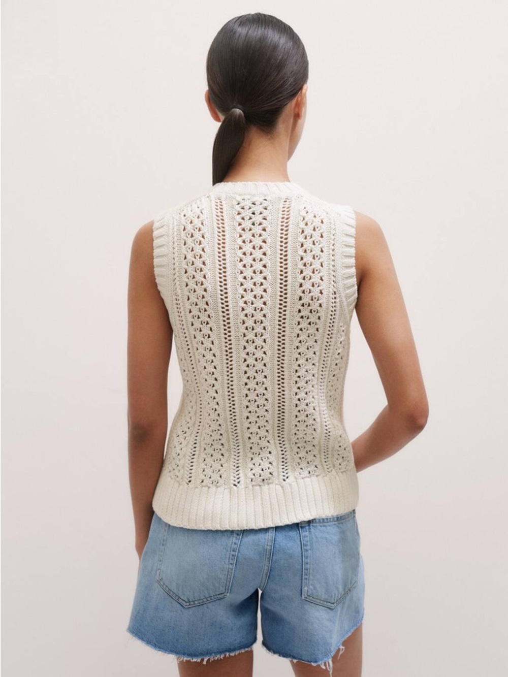 ME + EM Cotton Open Stitch Sweater Vest in cream - Picture 3 of 7